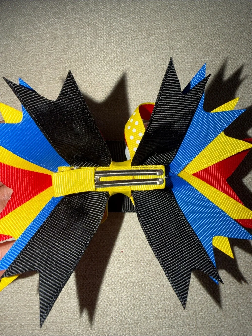 ABC School Ribbon Hair Bow - Red, Yellow, Blue, White, Black